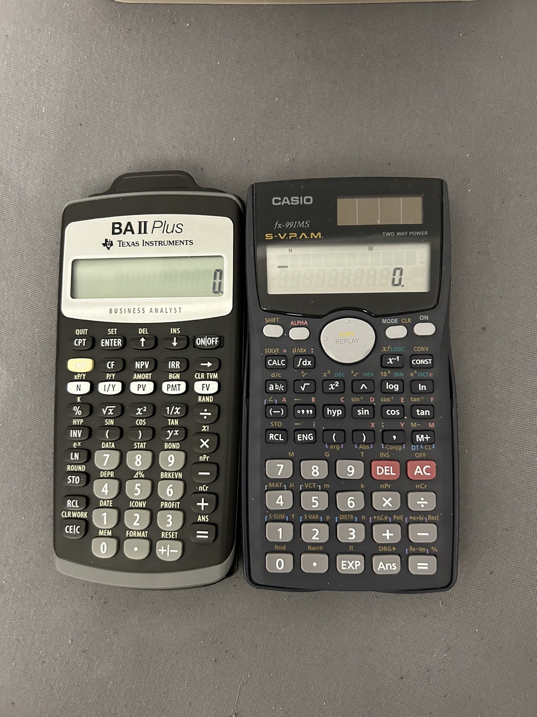 Texas Instruments BA II Plus and Casio fx-991MS Calculators