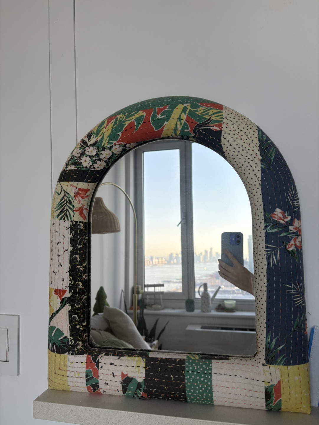 Arch Mirror with Floral Fabric Frame