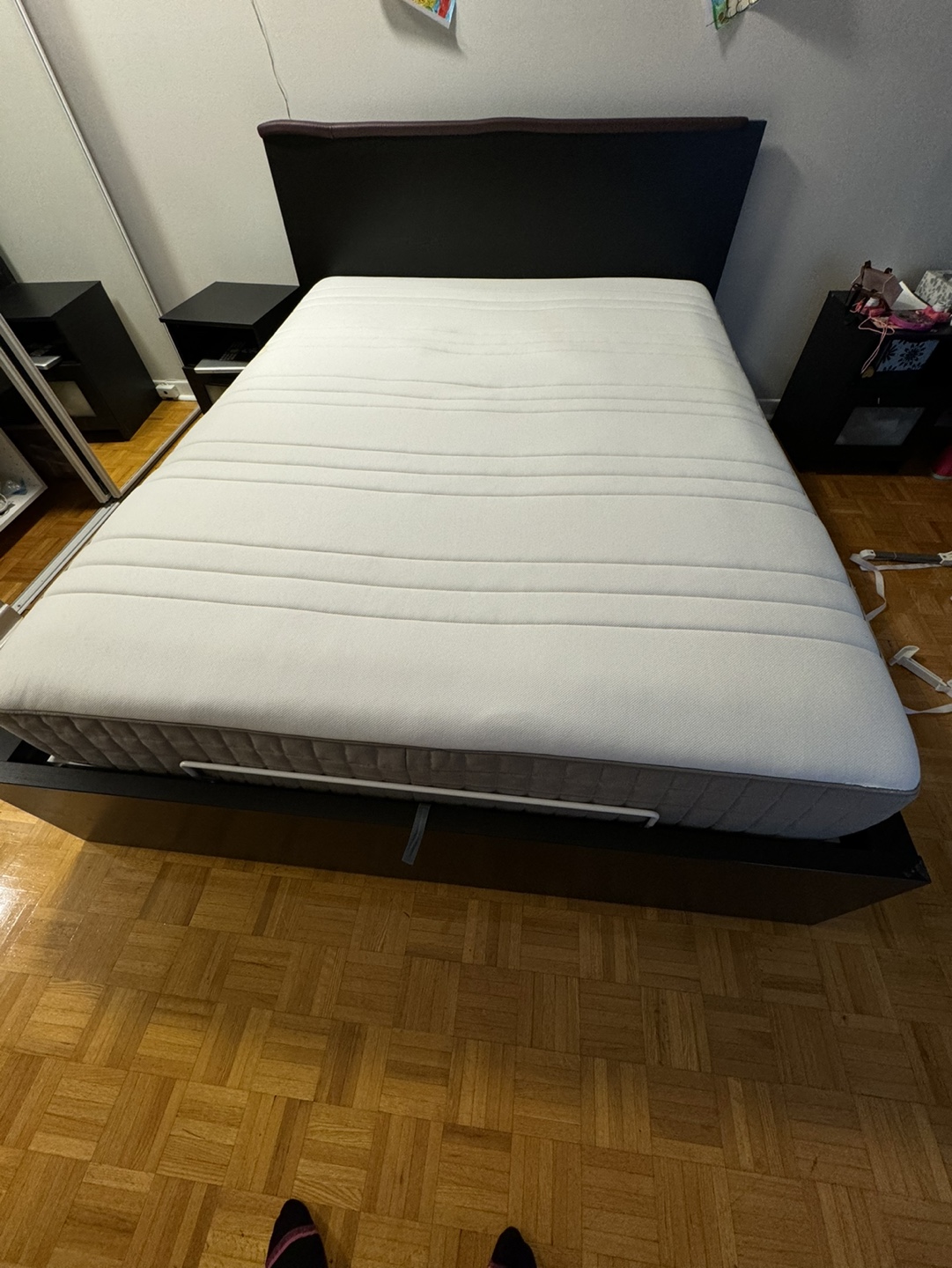 Queen size ikea MALM bed with storage + nightstands + mattress - photo 5