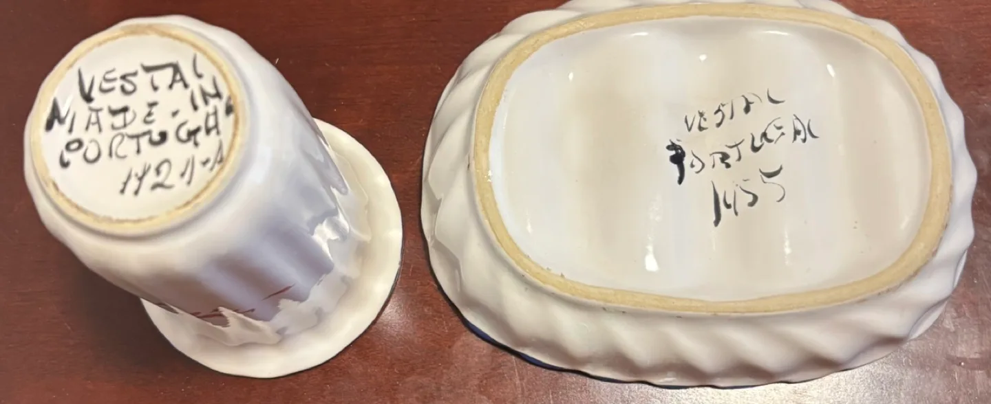 Vintage Portuguese Ceramic Cup and Soap Dish Set image indicator(2)