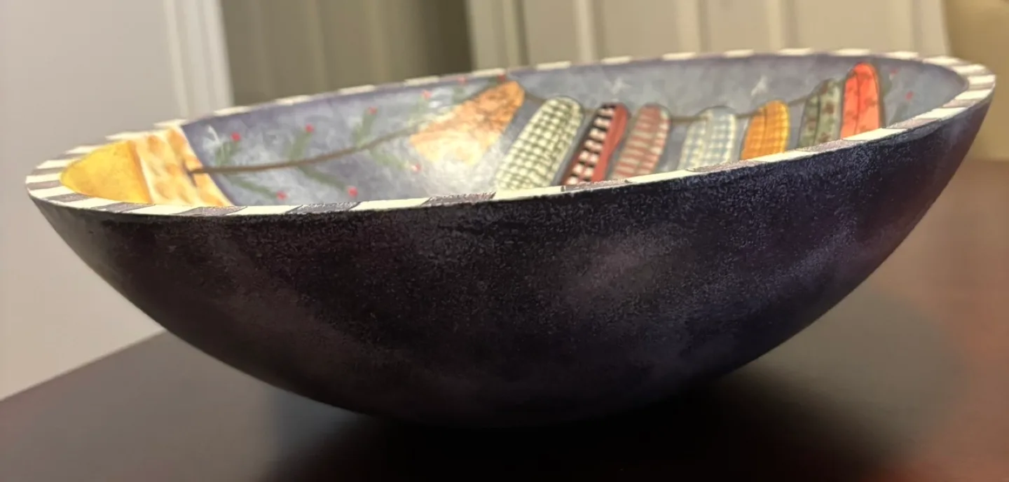 Hand-painted Decorative WOODEN Bowl, Snowman with Polar Bear image indicator(2)