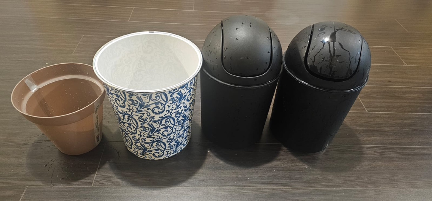 Set of 4 Trash Cans - Black & Blue Patterned