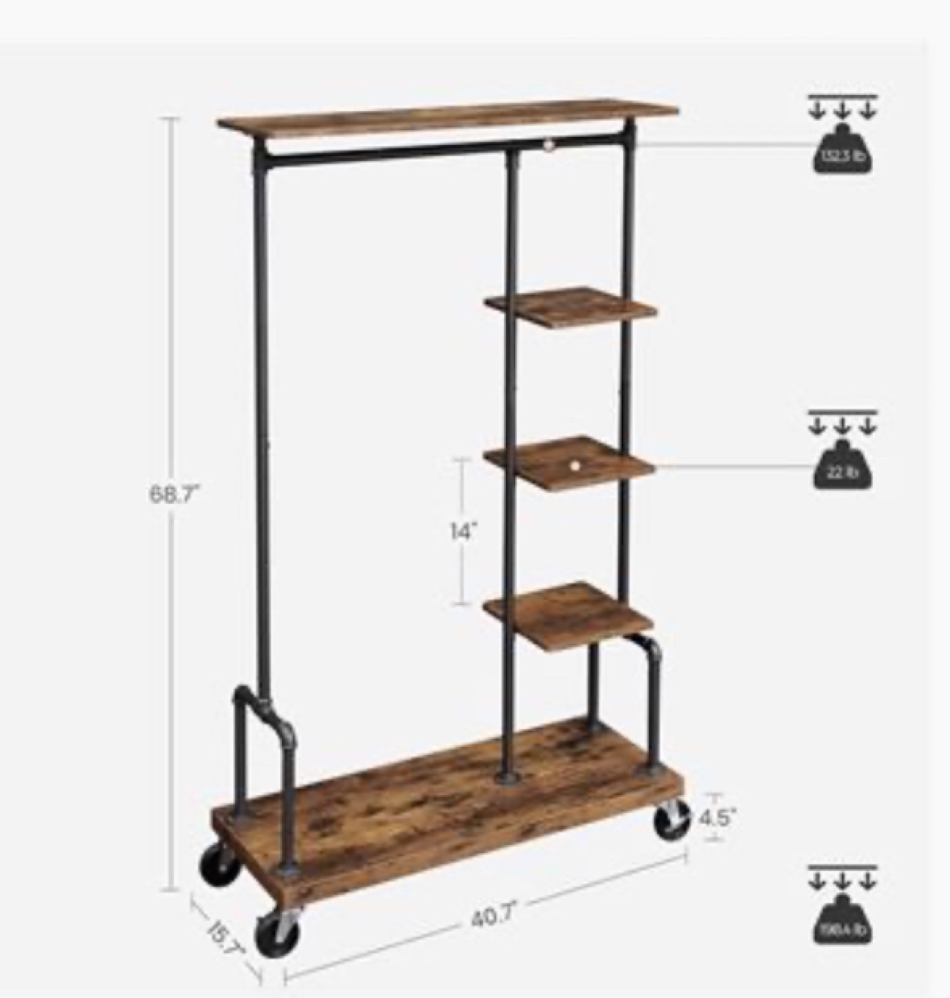 (BRAND NEW) VASAGLE Garment Rack with Shelves and Wheels - photo 3