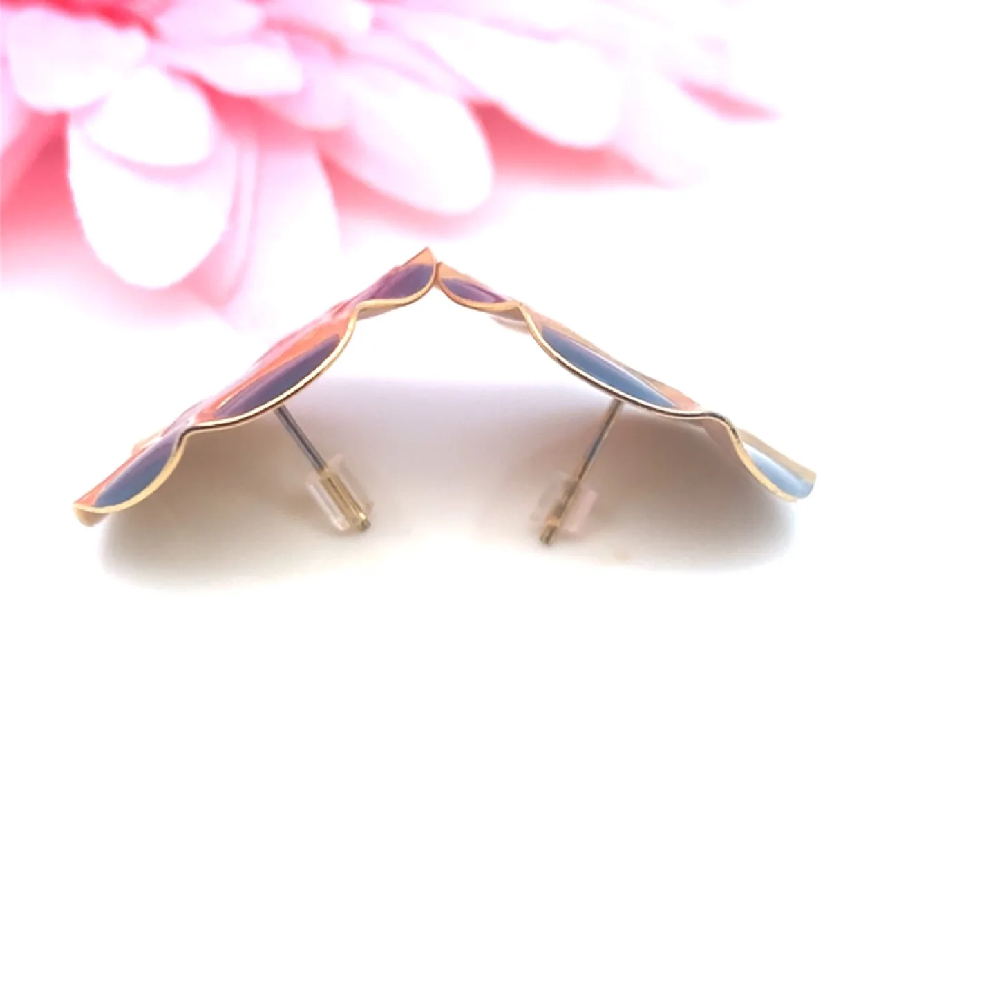 Gold Tone Teal Blue Enamel Stud Earrings image indicator(3)