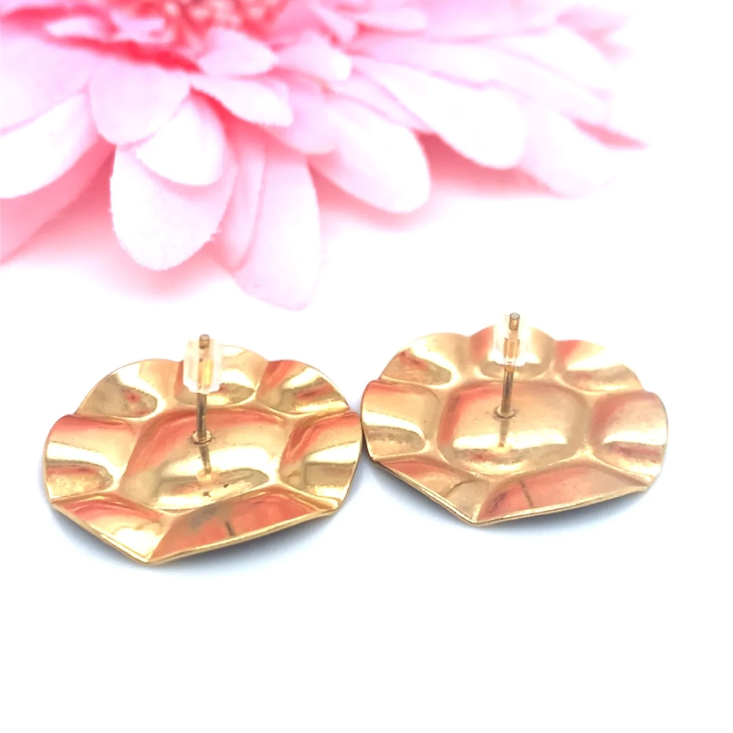 Gold Tone Teal Blue Enamel Stud Earrings image indicator(4)