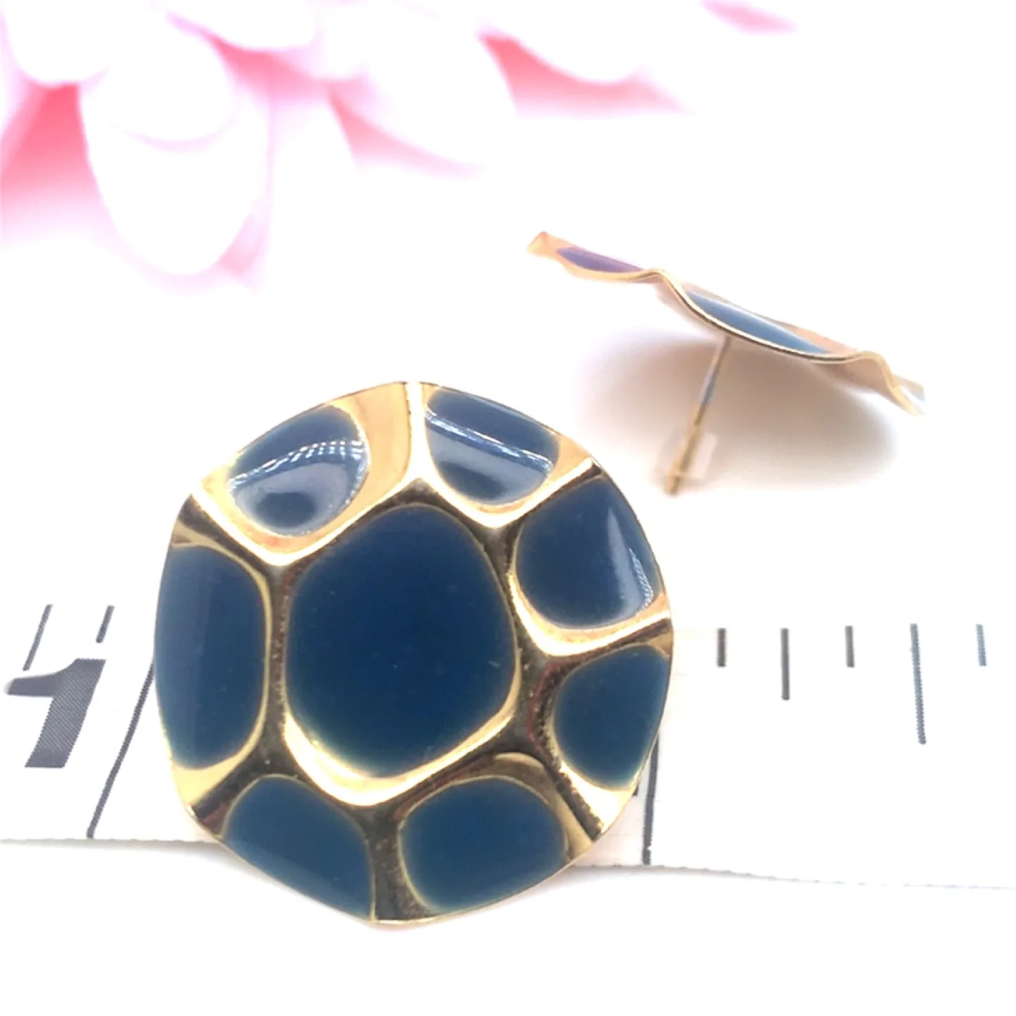Gold Tone Teal Blue Enamel Stud Earrings image indicator(2)
