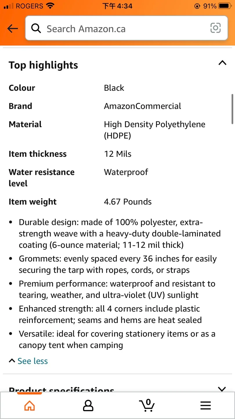 2-Pack,AmazonCommercial Heavy Duty Black Poly Tarp, 6 x 8 ft. image indicator(7)