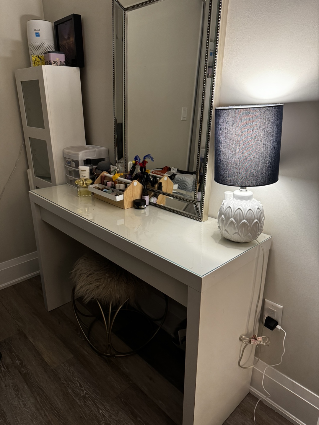 White Vanity Desk with Stool
