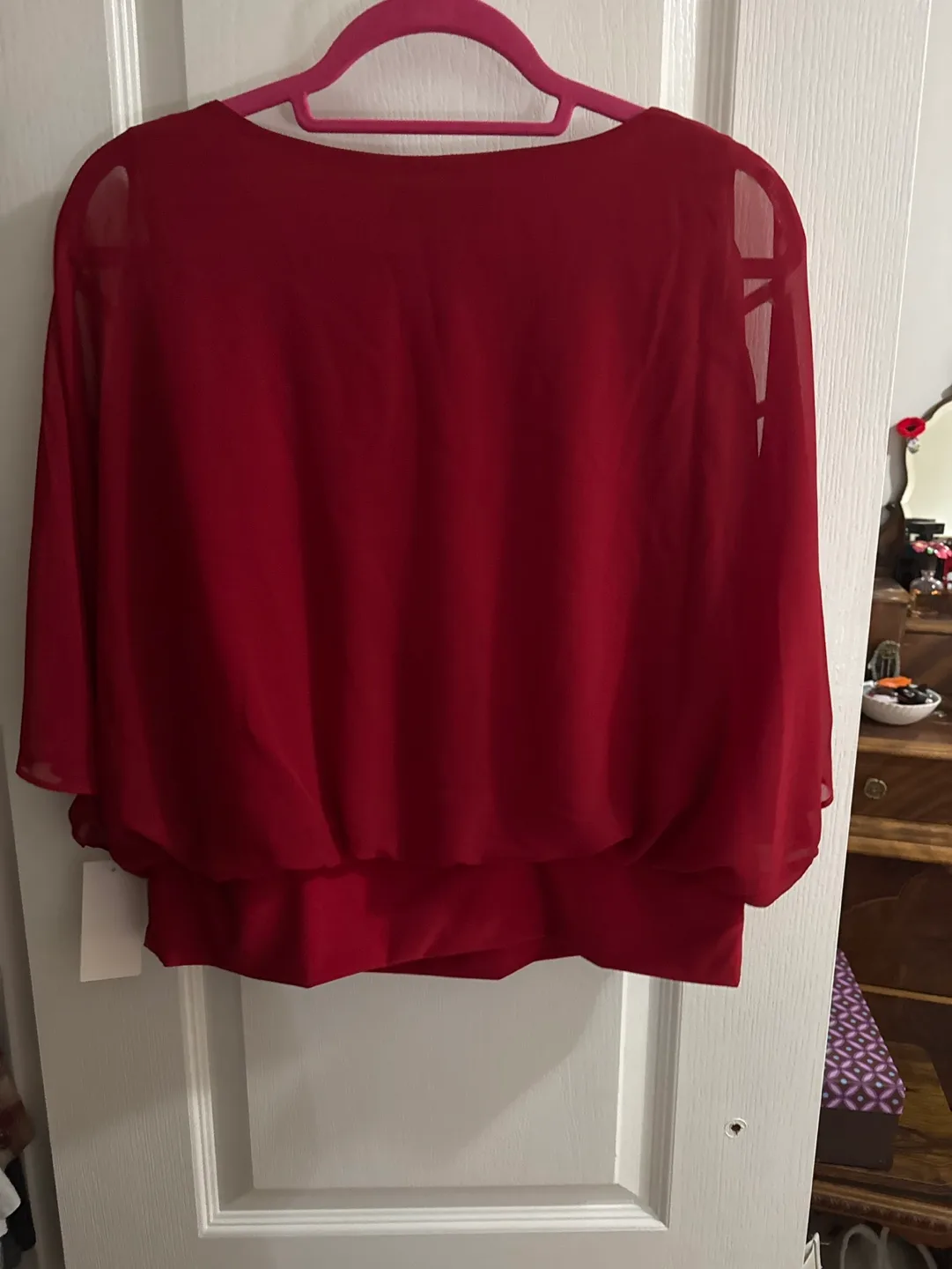 Red Chiffon Top with Rhinestone Detail image indicator(4)