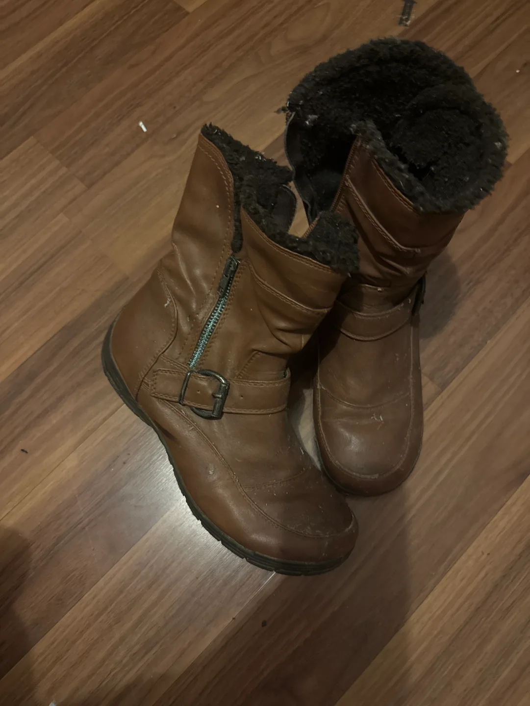 Brown Faux Leather Winter Boots image indicator(3)