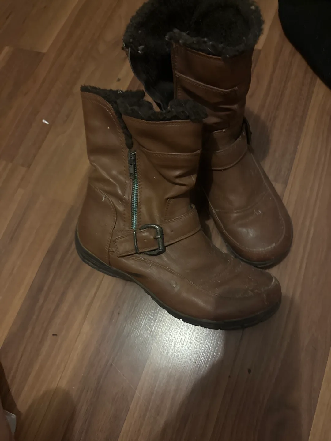 Brown Faux Leather Winter Boots image indicator(2)