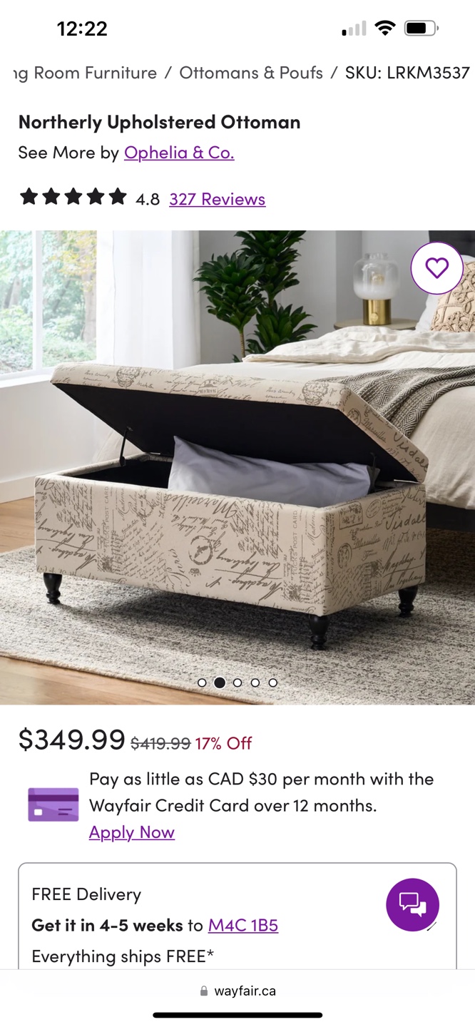 BRAND NEW IN BOX -Ophelia & Co. Upholstered Ottoman