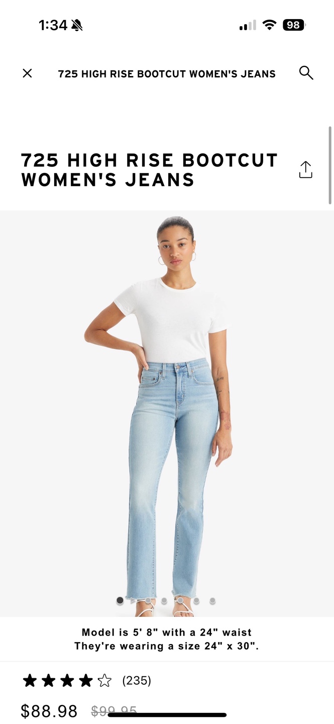 Levi's 725 High Rise Bootcut Jeans Size 29W 32L - photo 4