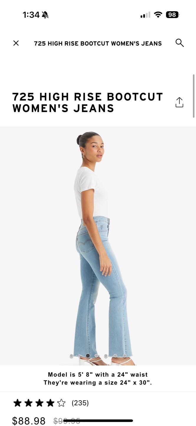Levi's 725 High Rise Bootcut Jeans Size 29W 32L - photo 5