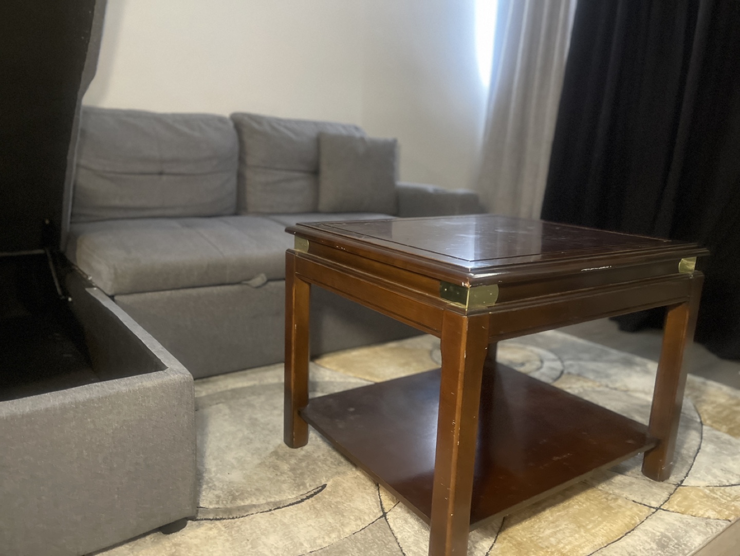 Grey Sectional Sofa Bed with Storage and wooden Coffee Table - photo 5
