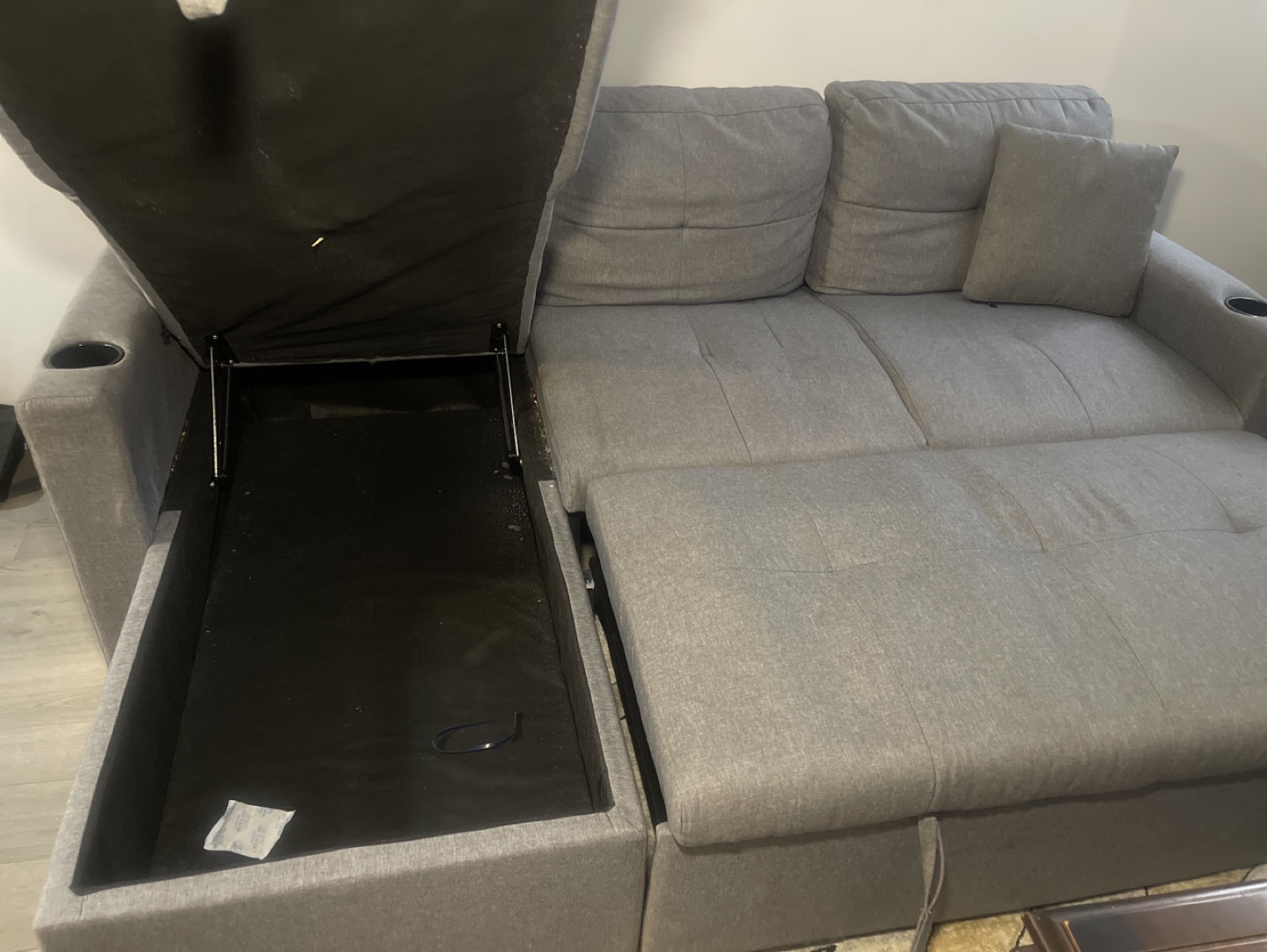 Grey Sectional Sofa Bed with Storage and wooden Coffee Table - photo 3