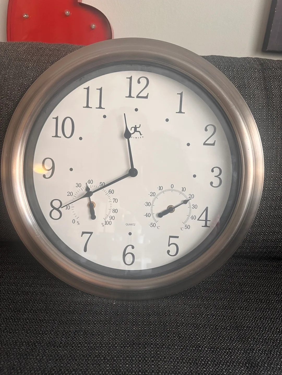 Large Silver Clock with Thermometer and Hygrometer thumbnail