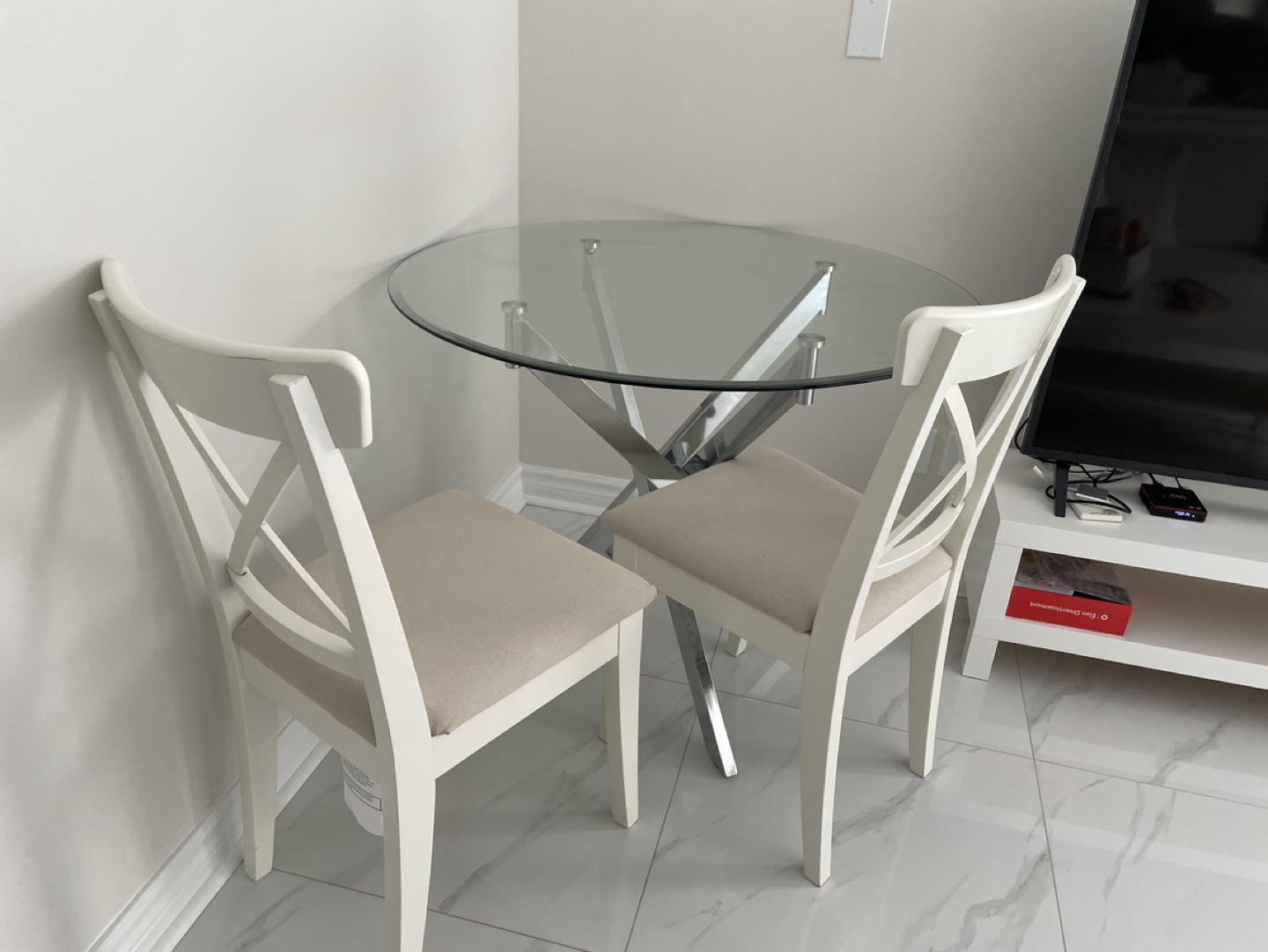 Breakfast Glass Top Table with 2 Chairs