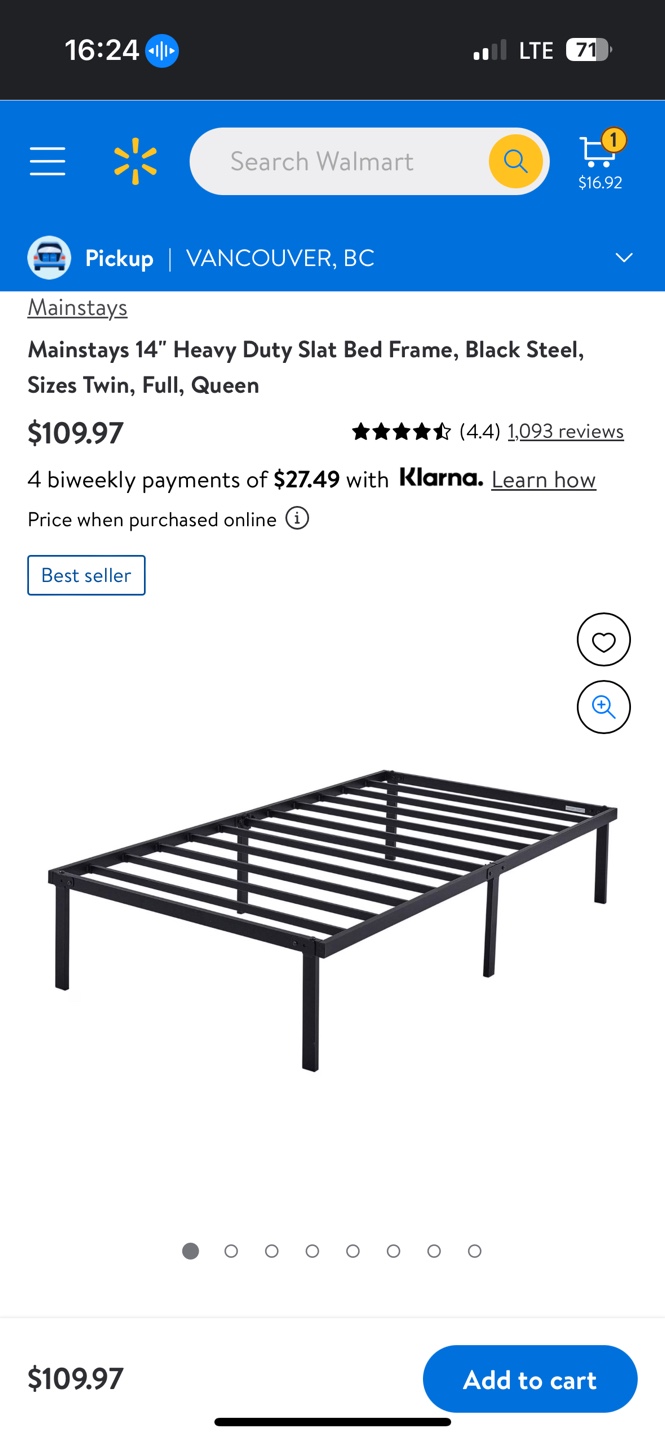 Mainstays 14" Heavy Duty Slat Bed Frame Twin