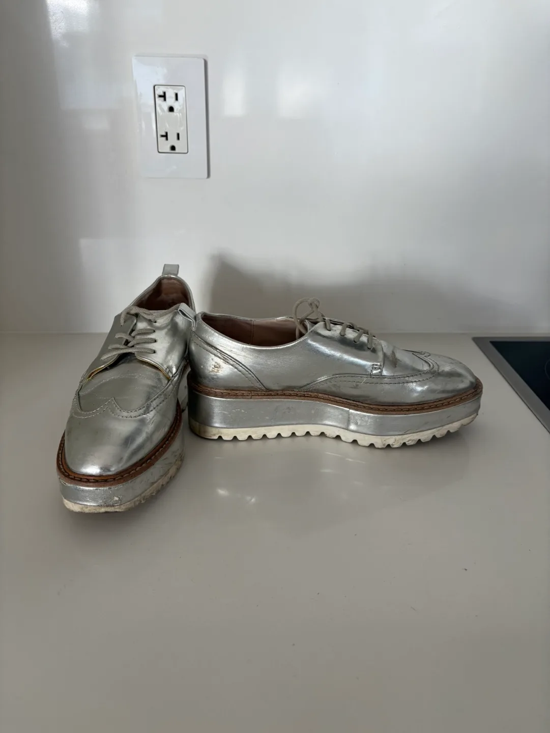 Zara Silver Platform Oxfords shoes image indicator(2)