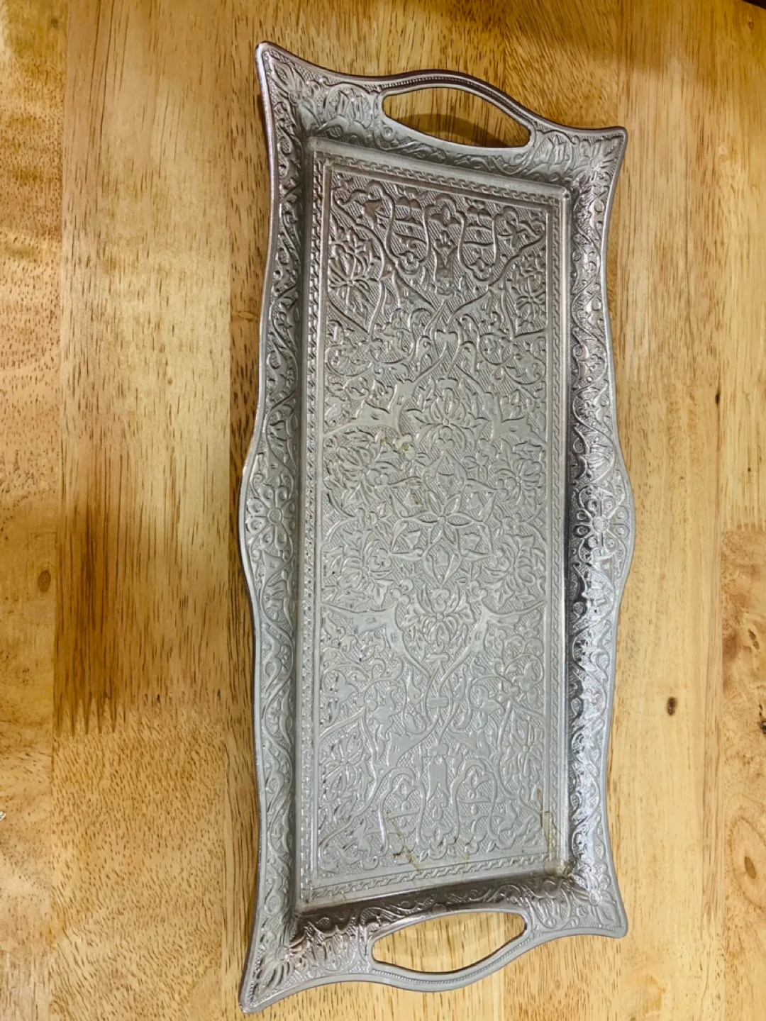 Ornate Silver Serving Tray with Raised Edges image indicator(2)