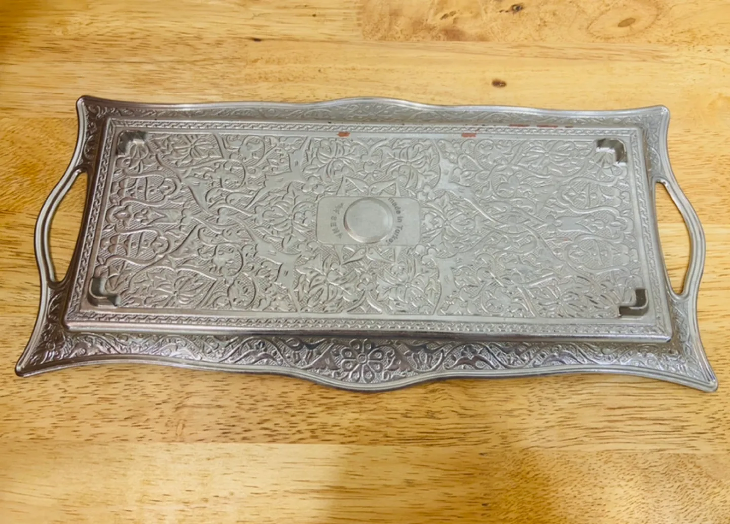 Ornate Silver Serving Tray with Raised Edges image indicator(4)