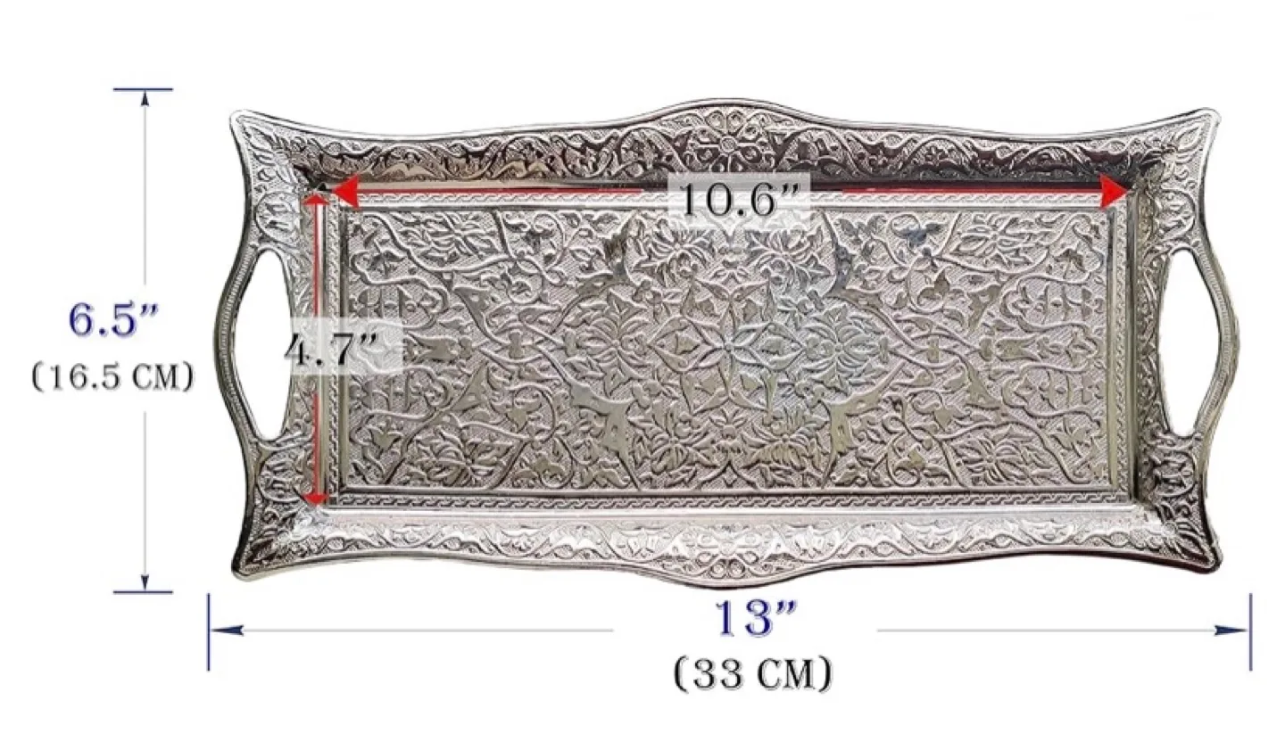 Ornate Silver Serving Tray with Raised Edges image indicator(9)