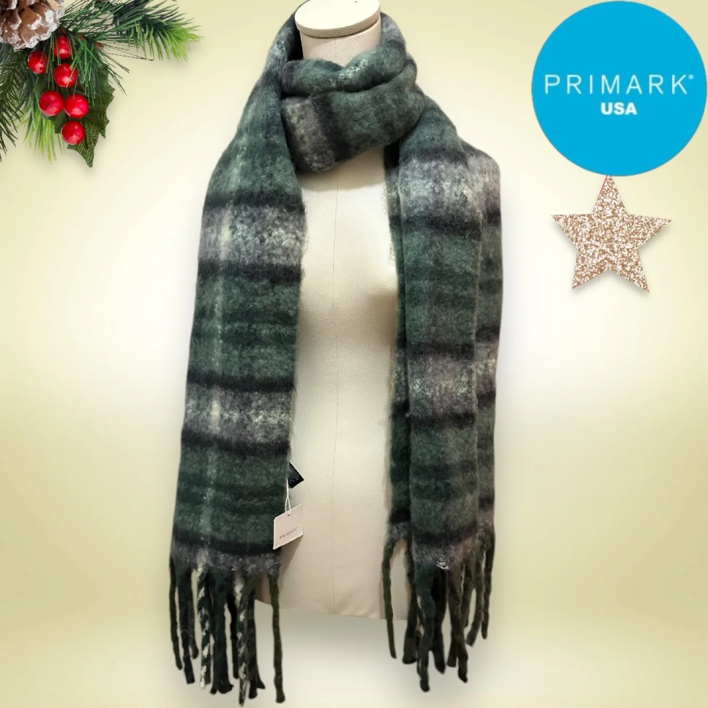 Primark Care | NWT Green Tartan Blanket Women’s Scarf (Size OS) image indicator(2)