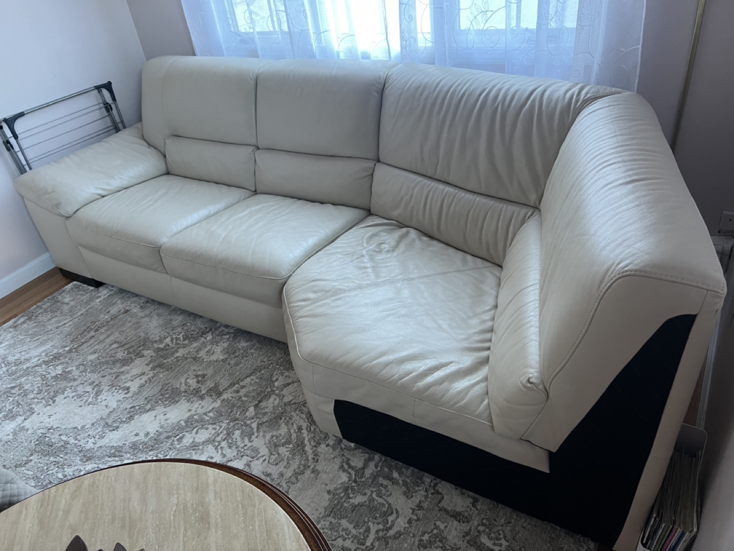 Beige Leather Sectional Sofa- comes apart - photo 2