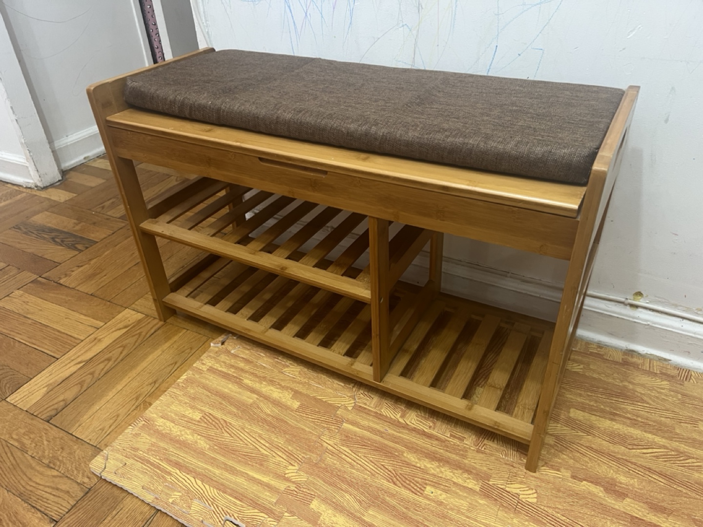 Shoe Rack Bench with Cushion