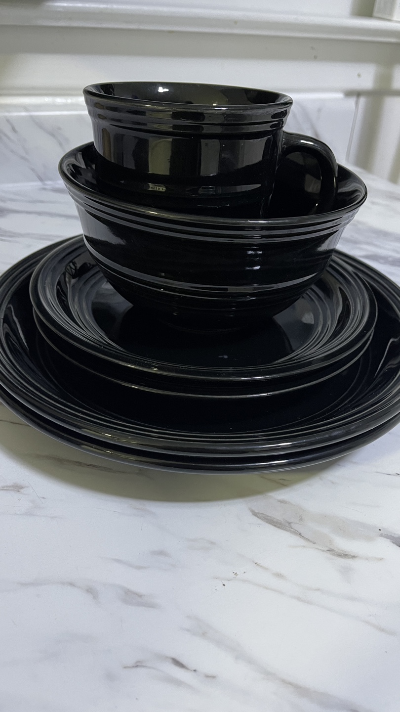 16 Piece Stoneware Dinnerware Set - Simple Circle - Black - photo 2