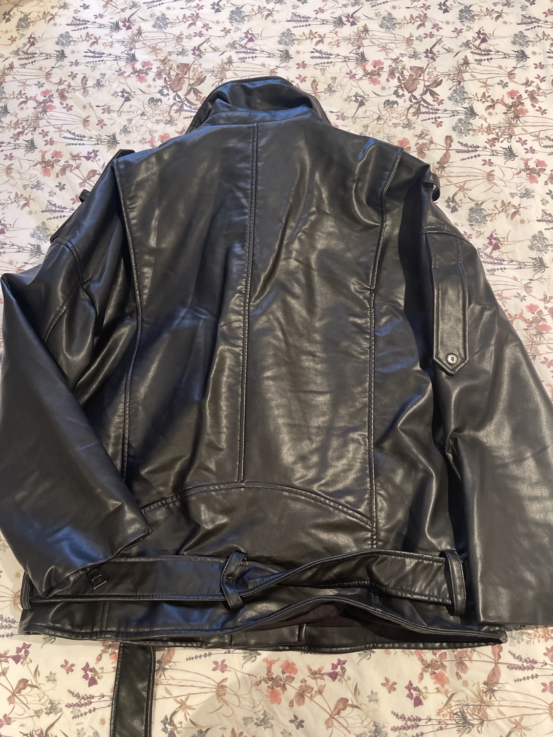Zara Black Leather Jacket with Belt - photo 4