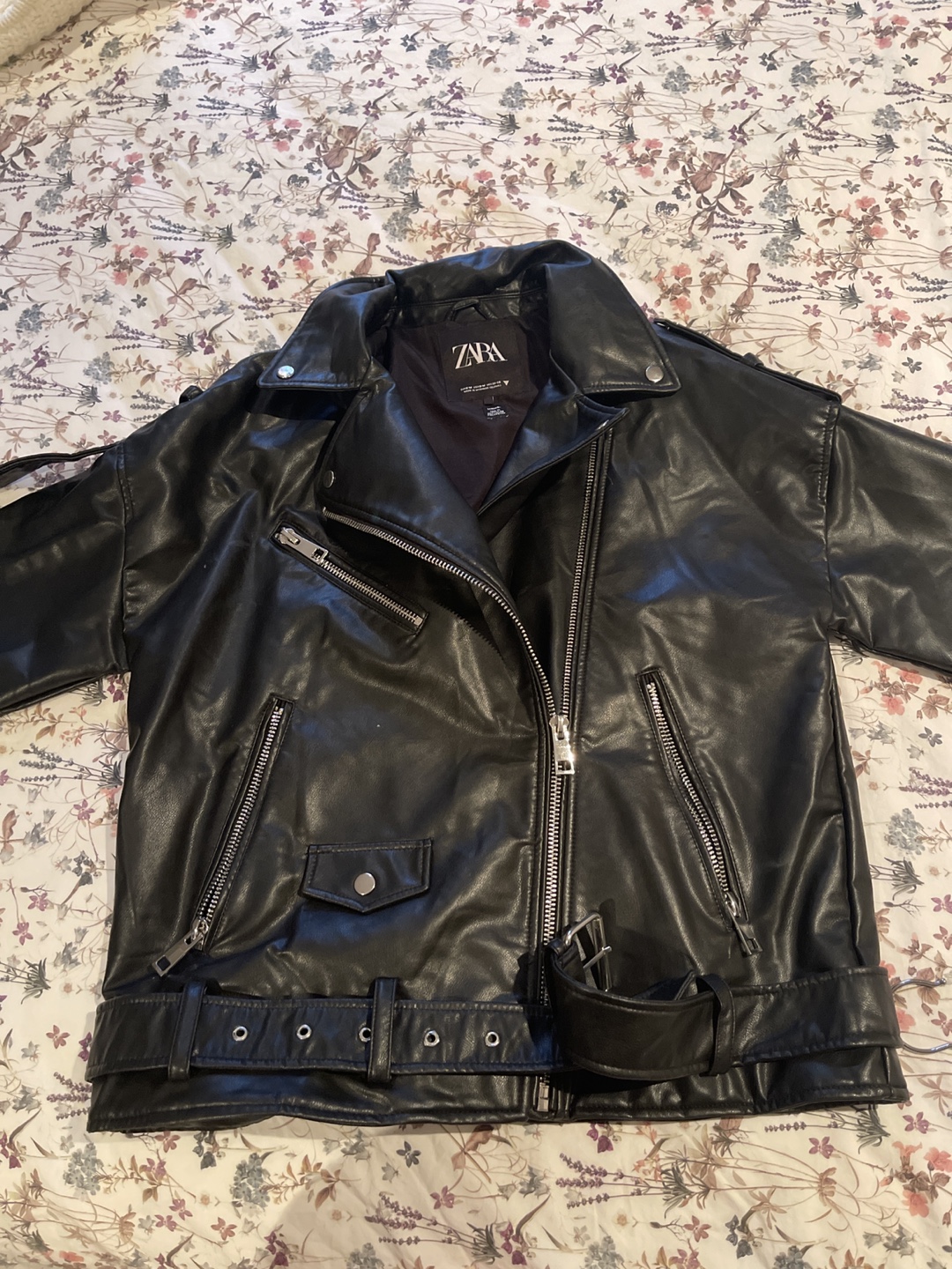 Zara Black Leather Jacket with Belt