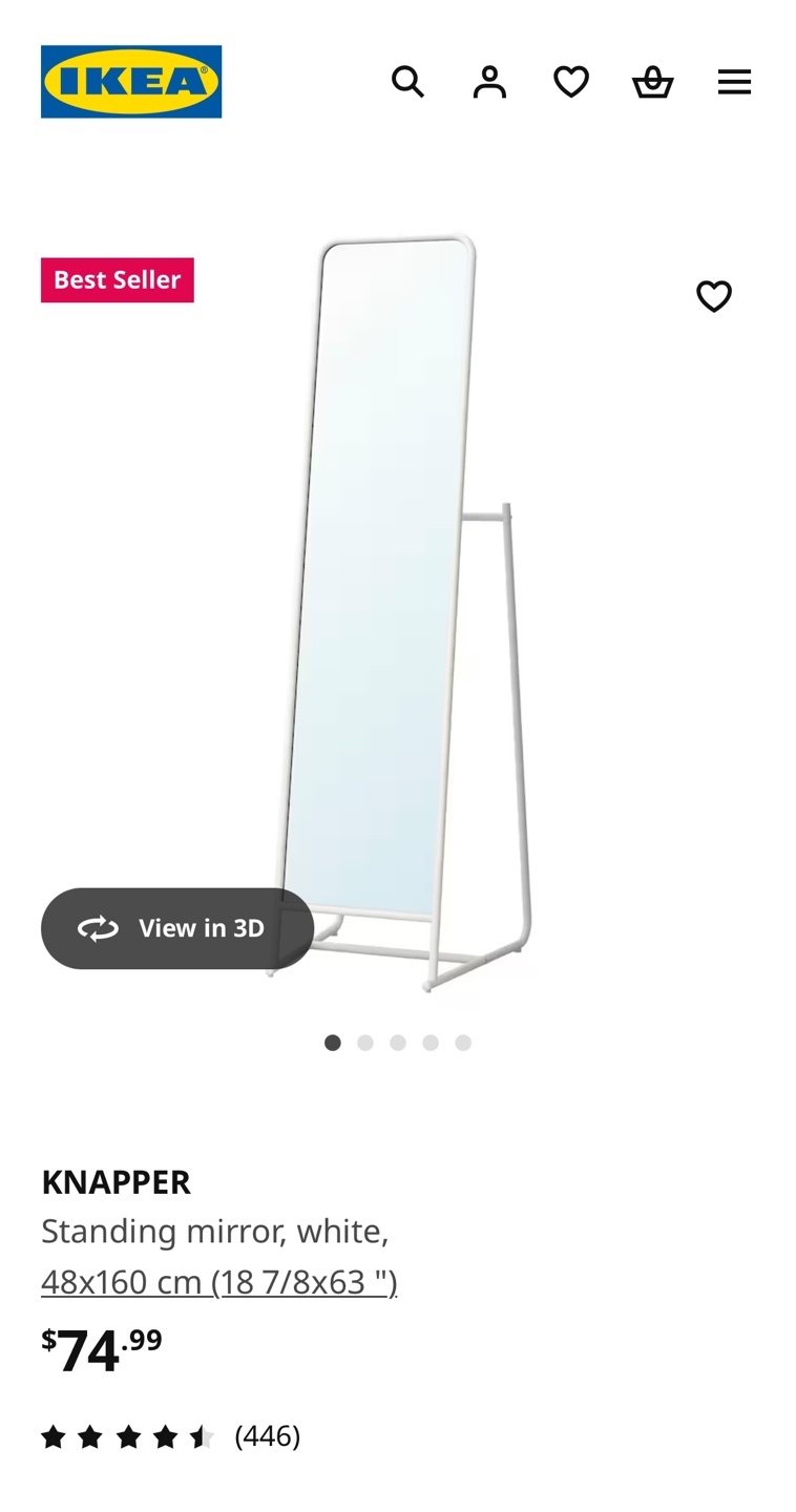 IKEA KNAPPER Standing Mirror, White