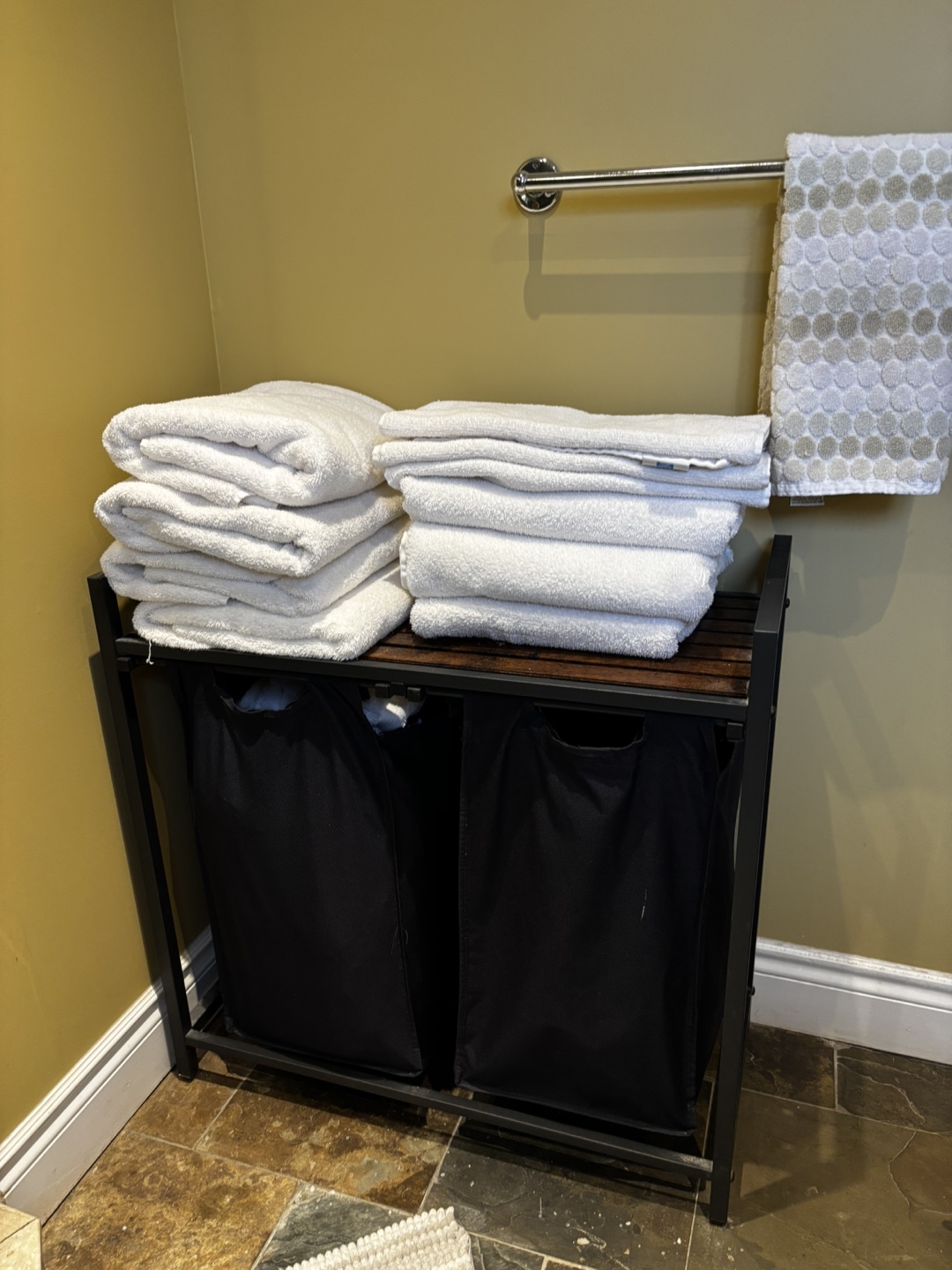 Black Metal Laundry Hamper with Two Canvas Bags