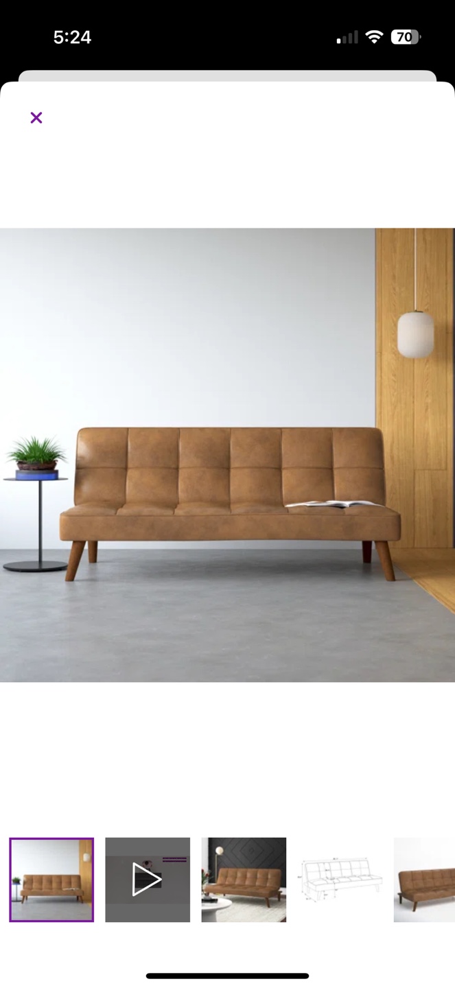 66.1” Brown Futon Sofa Bed