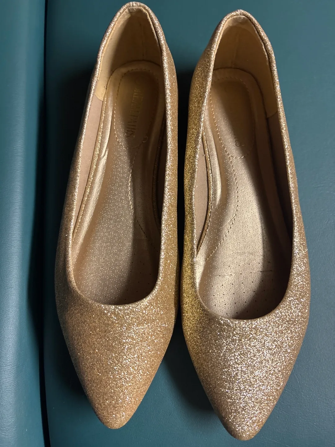 Gold Glitter Pointed Toe Flats thumbnail