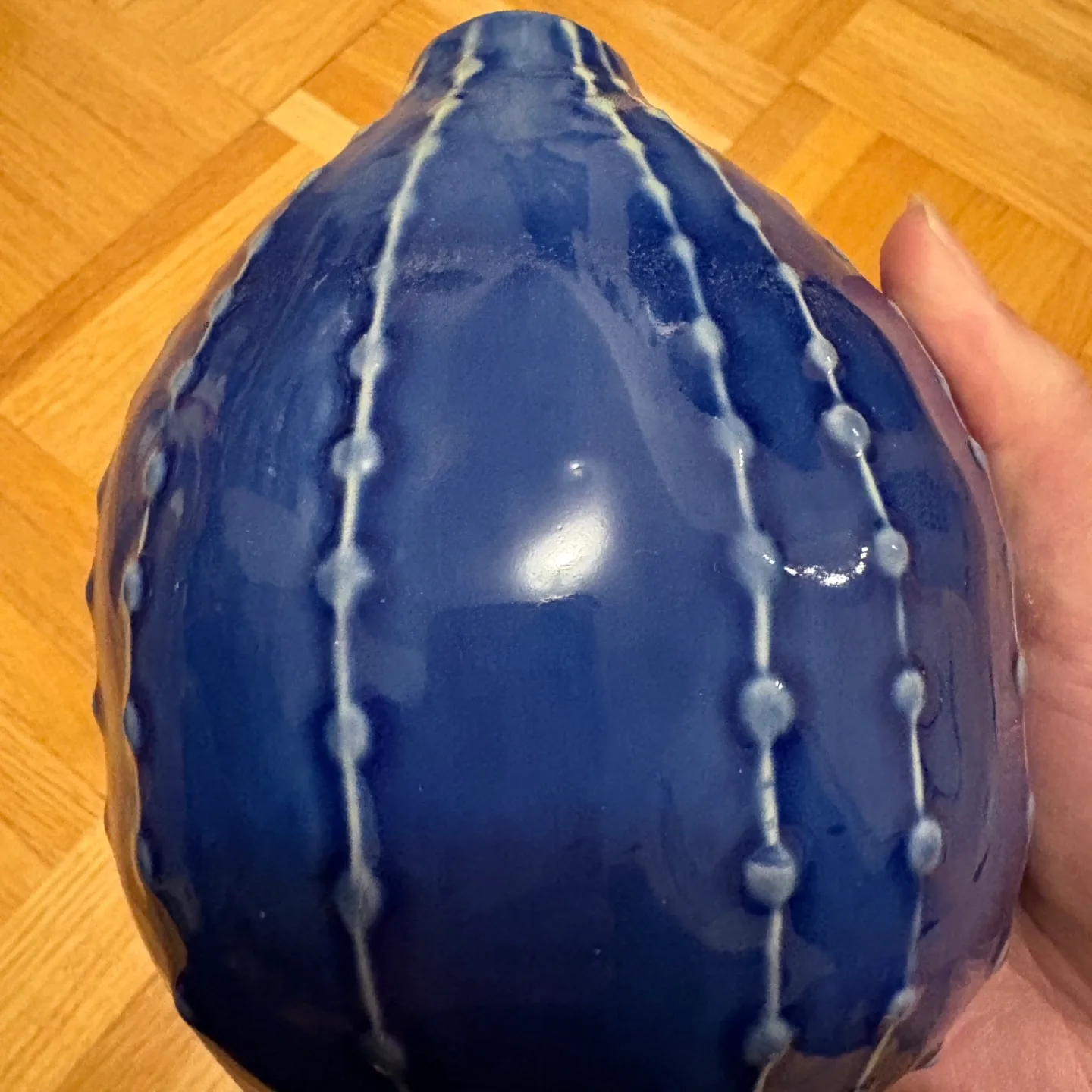 Indigo - Blue Organic Patterned Round Vase - New image indicator(7)