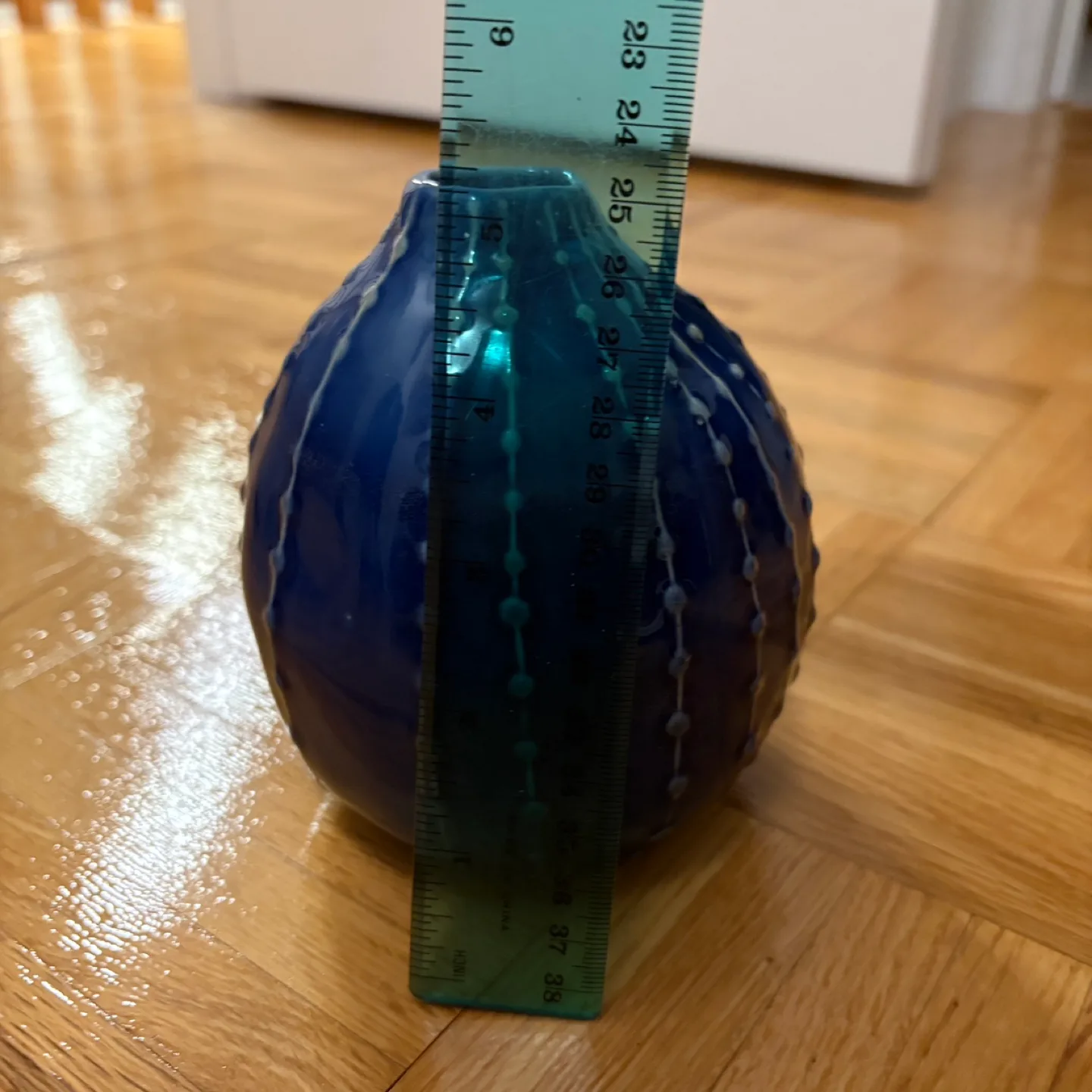 Indigo - Blue Organic Patterned Round Vase - New image indicator(9)