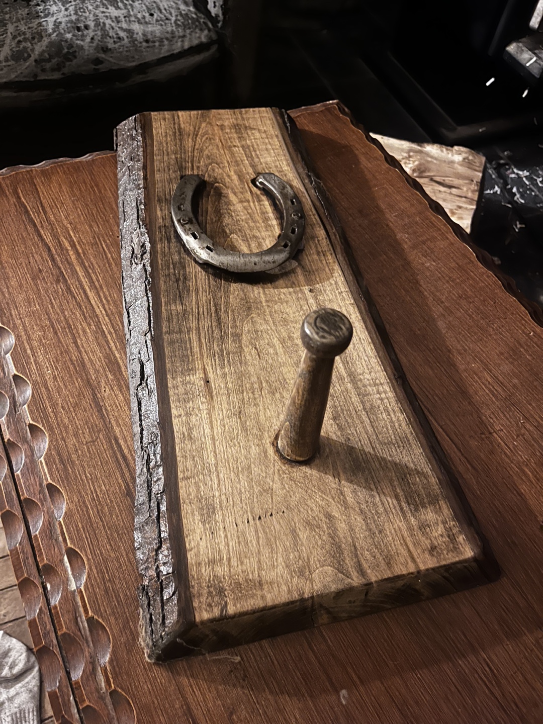Rustic Wooden Coat Rack with Horseshoe