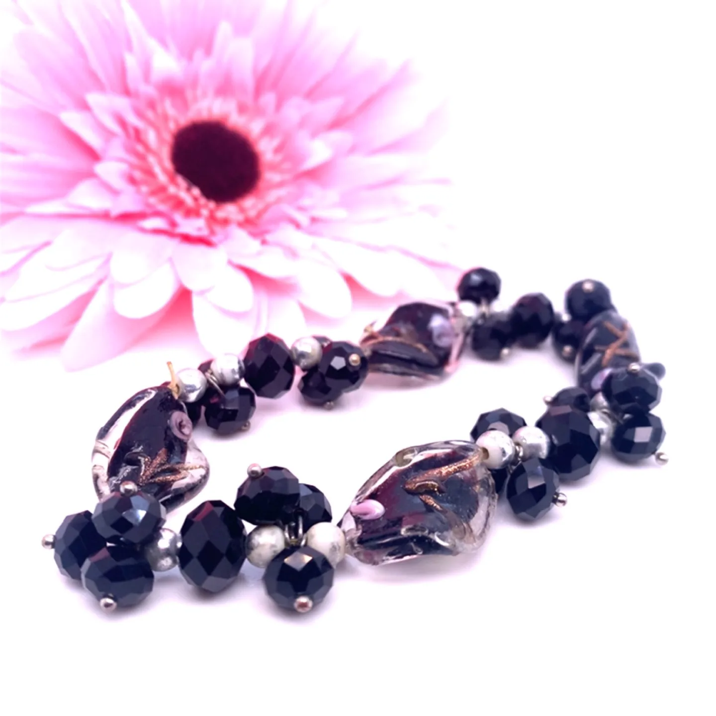 Black and silver glass bead bracelet image indicator(5)
