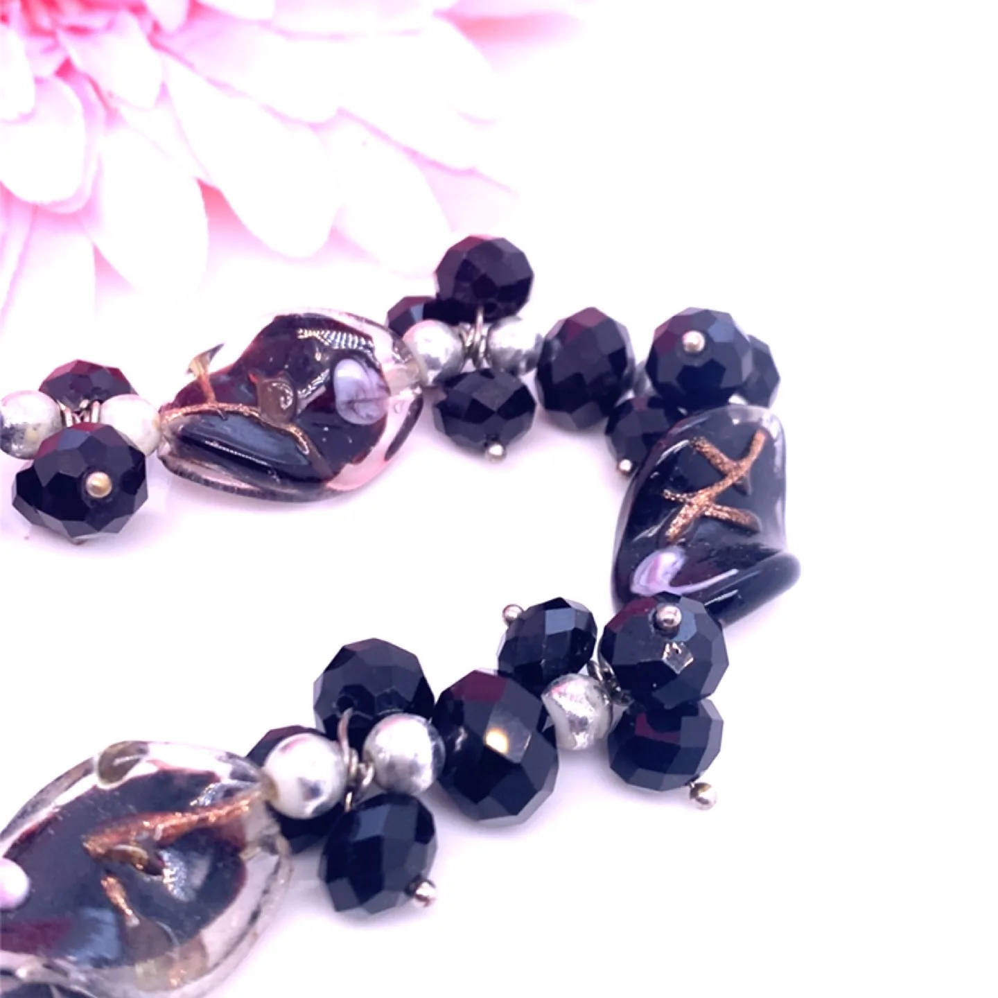 Black and silver glass bead bracelet image indicator(2)