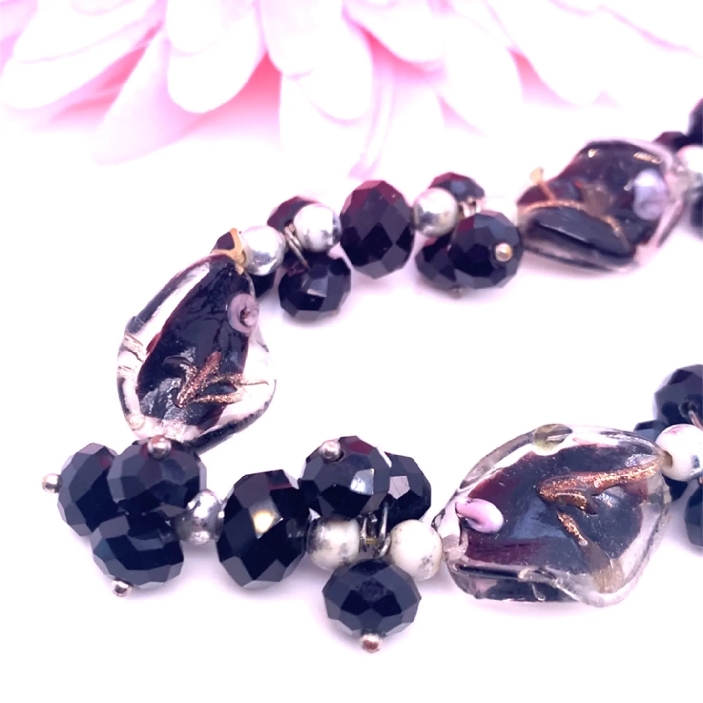 Black and silver glass bead bracelet image indicator(4)