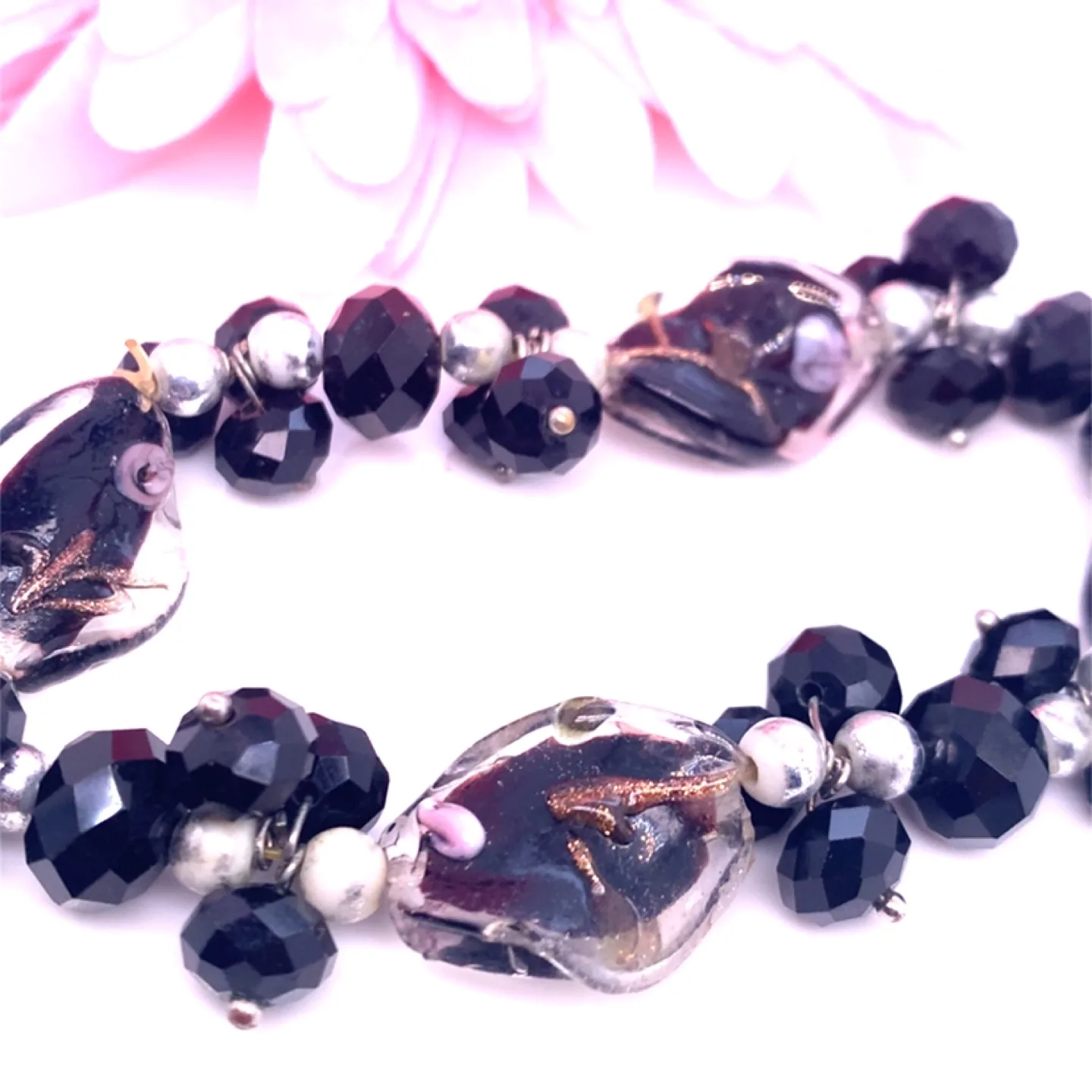 Black and silver glass bead bracelet image indicator(3)