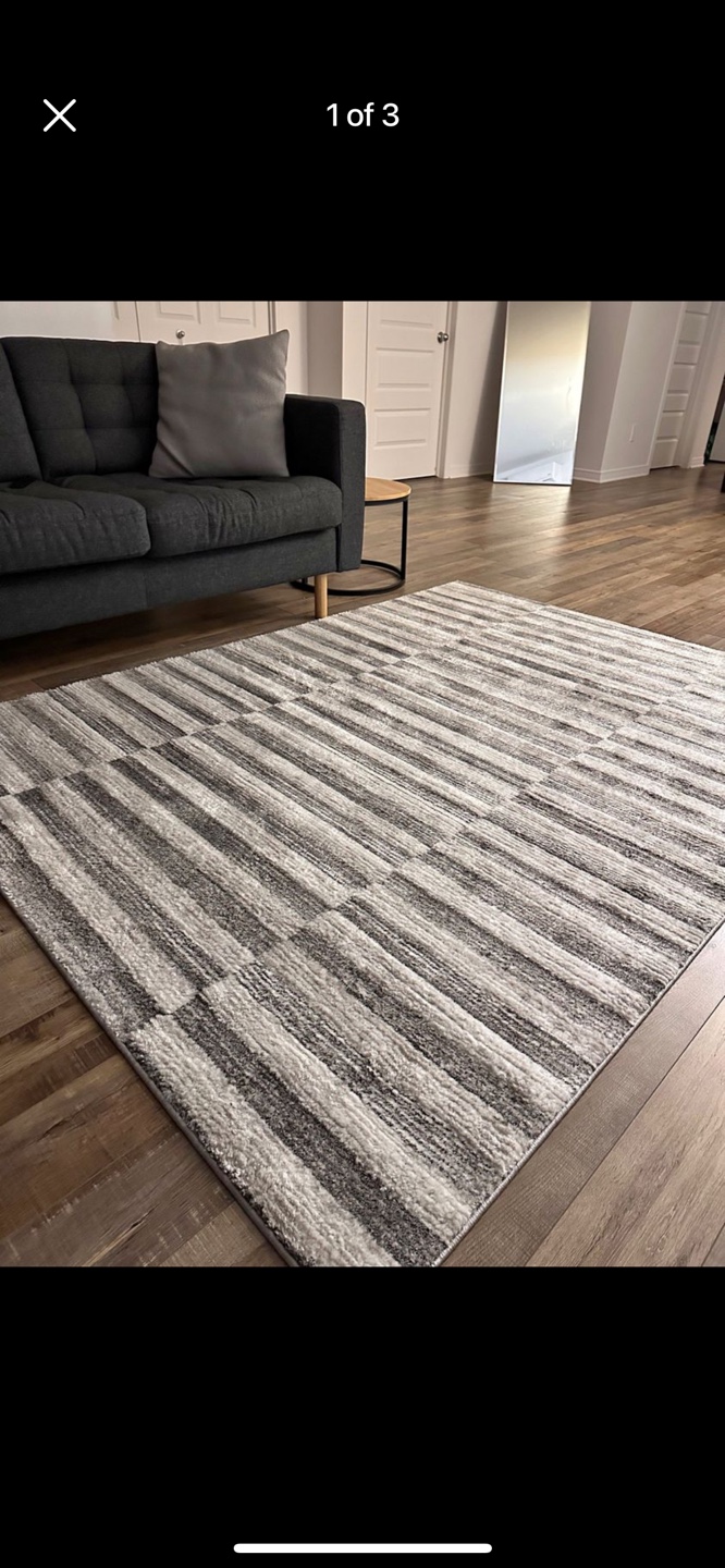 Grey and White Striped Rug