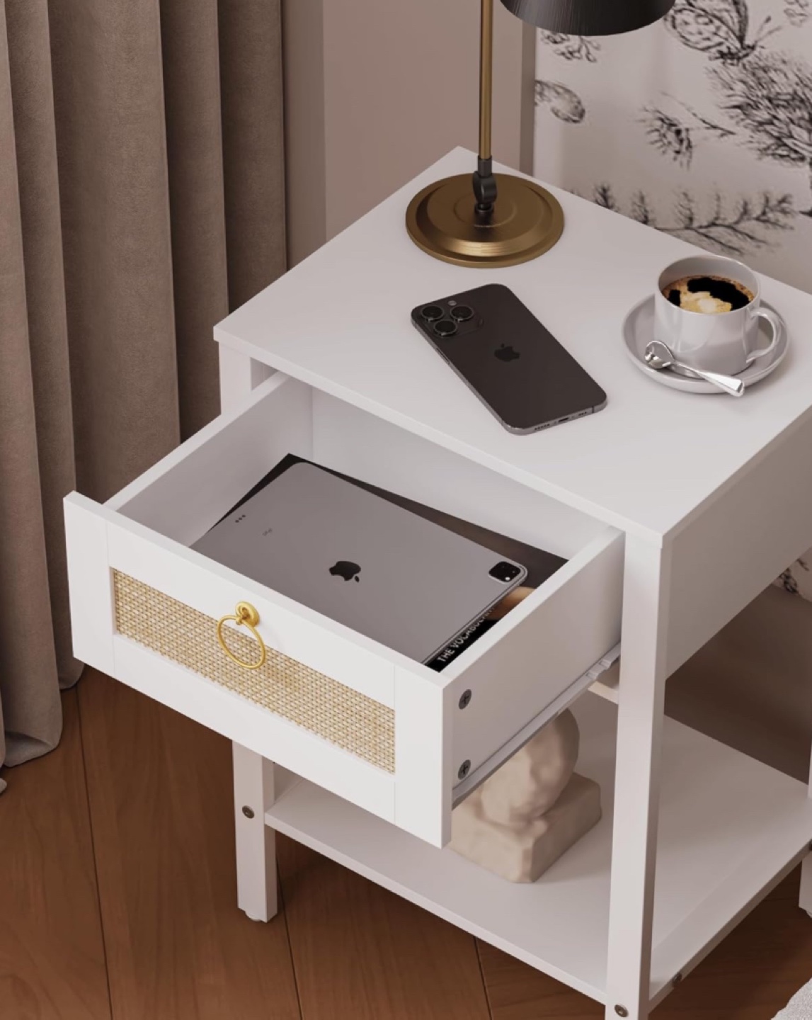 White Nightstand with Drawer and Shelf - photo 4