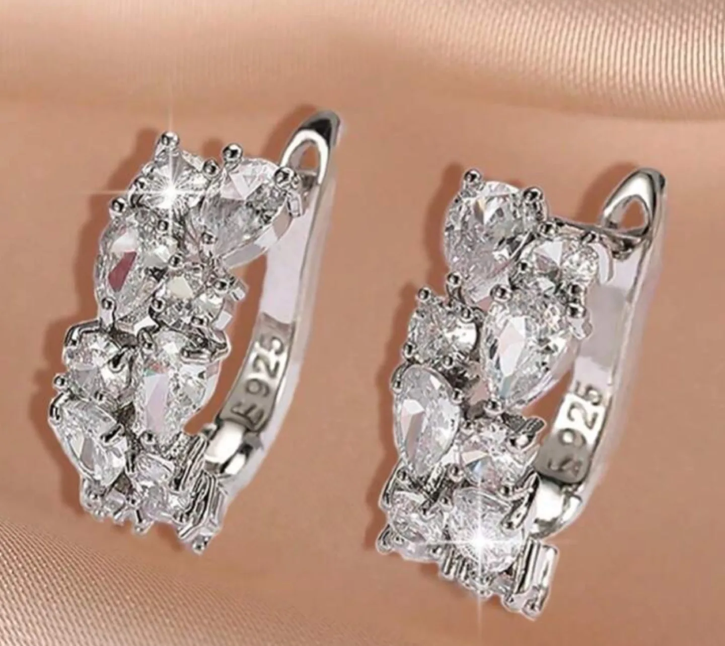 Silver Cubic Zirconia Hoop Earrings image indicator(3)