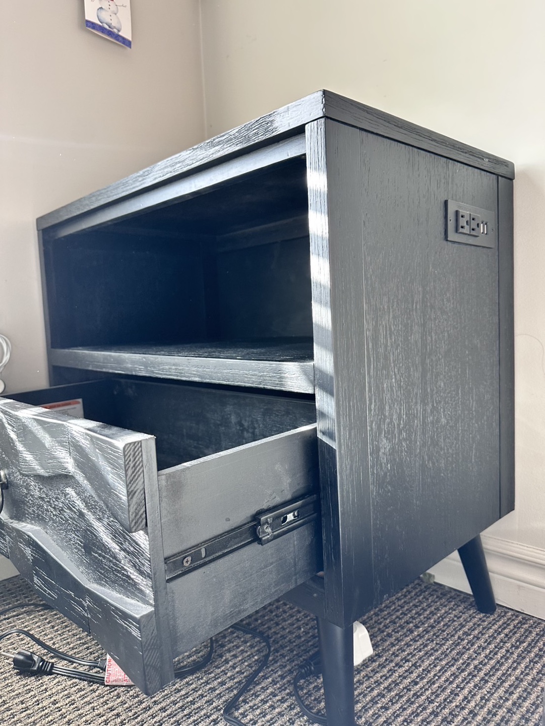 Black Nightstand with Drawer and Shelf - photo 2