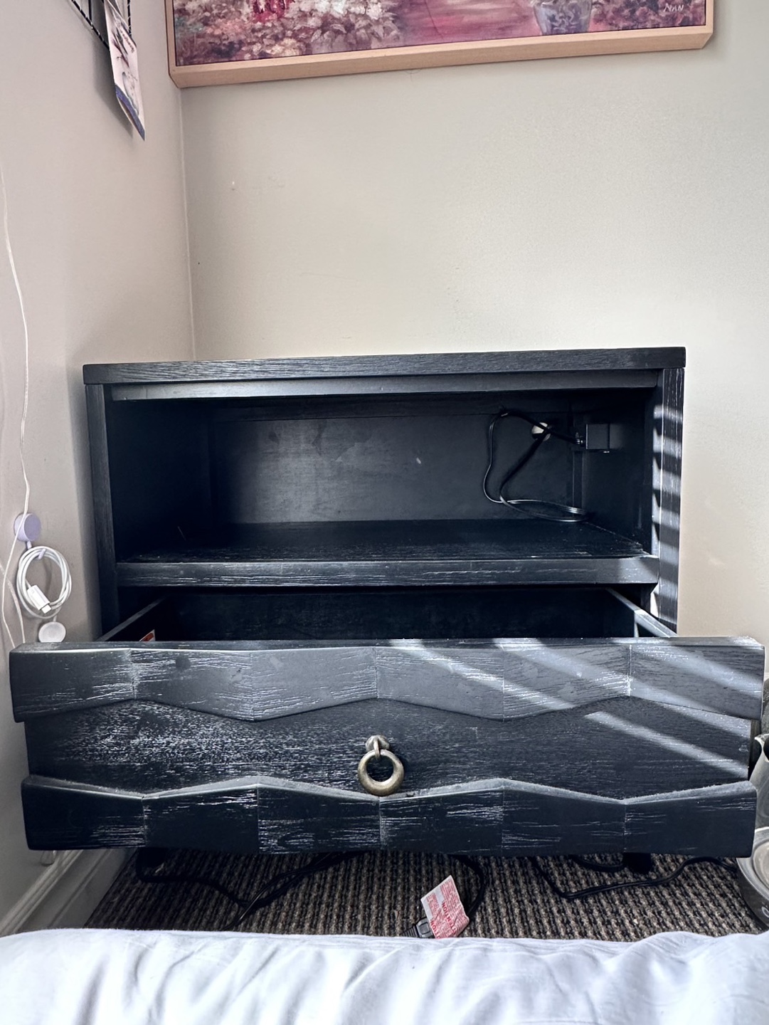 Black Nightstand with Drawer and Shelf - photo 4