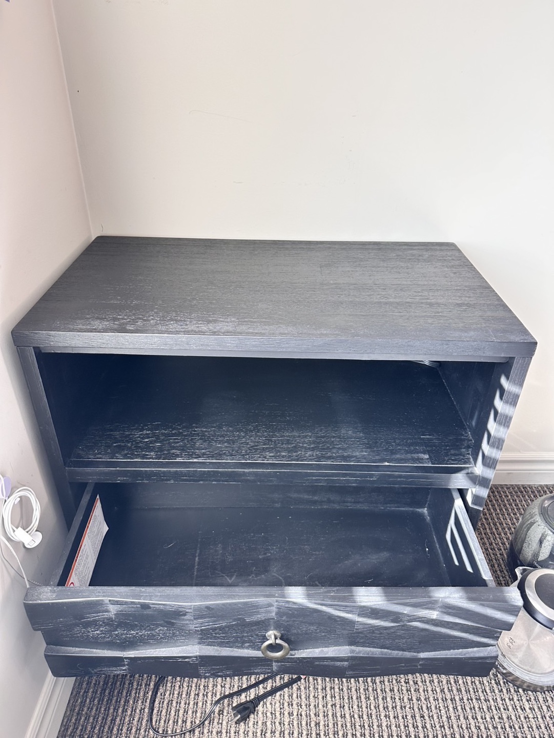 Black Nightstand with Drawer and Shelf - photo 3